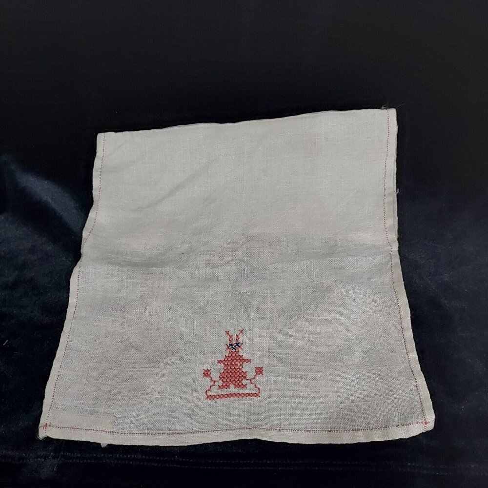 Baby Linen Antique Handmade Italy Saks Co Hand Embroidered Bib Placemat Case